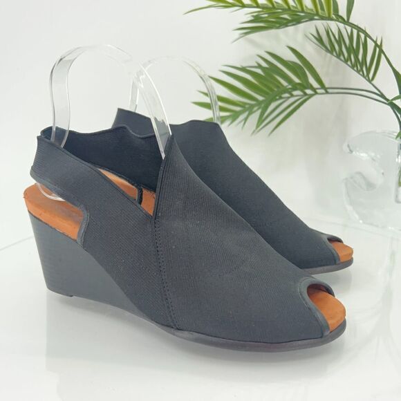 Gentle Souls Women's Gabe Sandal Size 9 Espadrille Wedge Slingback Black Fabric - Picture 1 of 14